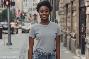 T-Shirt Mockup for Young Women, Female Model T-Shirt Mockup, Casual T-Shirt Mockup, Editable T-Shirt Mockups: Easily Customize Your Designs on a Young Woman, Eye-Catching T-Shirt Mockups