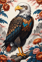 Fototapeta premium Drawing of eagle with flower