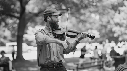 Fototapeta premium Captivating Violinist Performance, Celebrate the diversity of Music : La Fête de la Musique.