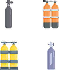 Flat design icons depicting various scuba diving tanks for different diving scenarios