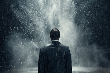 Obraz premium Businessman in the Rain: Symbol of Pessimism and Unluckiness