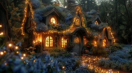 Fototapeta premium Contemporary Home with Integrated Christmas Light Design