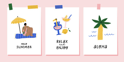 Set of hand drawn summer cards or posters © Daria