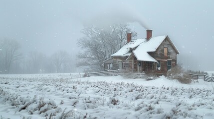 Rural Snowbound Homestead During Snowstorm

