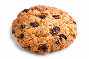 a cookie with raisins and nuts on a white surface