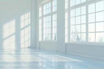 empty room in white with panoramic windows.  space for text