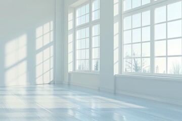 Fototapeta premium empty room in white with panoramic windows. space for text