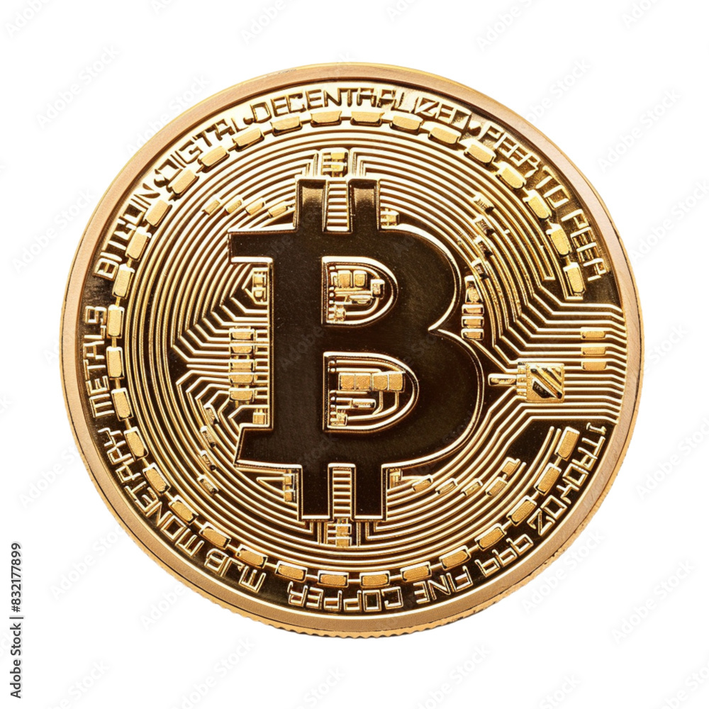 Poster a gleaming gold bit coin sitting on a transparent background