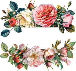 Vintage Card, Watercolor wedding invitation design with pink rose, bud and leaves. wild flower, background with floral elements for text, watercolor background. Template. fra