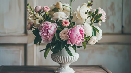 Spring flowers in vintage vase, beautiful floral arrangement, home decor, wedding and florist design