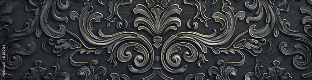 Poster dark grey damask pattern background with copy space
