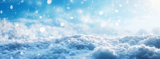 Abstract winter background with snow and bokeh lights. winter banner template. Christmas, New Year concept.