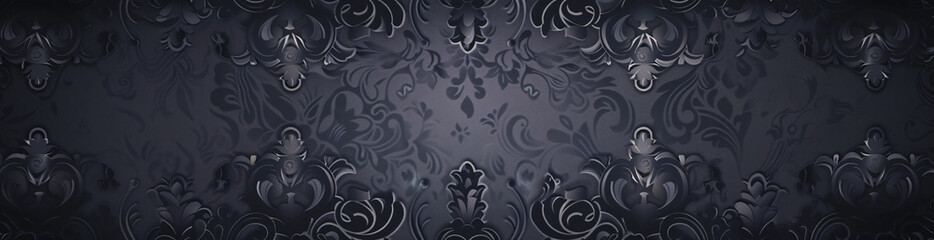 Dark grey damask pattern background with copy space