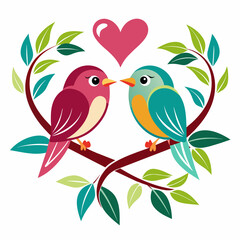 Two Bird Making Love on a Branch vector illustration 