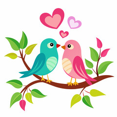 Two Bird Making Love on a Branch vector illustration 