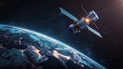 Obraz premium Global network on earth from space, world finance connectivity, business trading, telecommunications