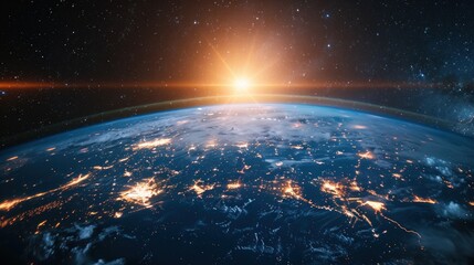 Global network on earth from space, world finance connectivity, business trading, telecommunications