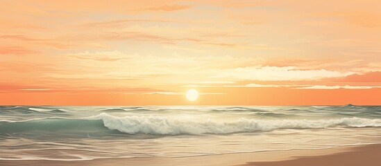 Obraz premium Closeup of sand on beach and blue summer sky Panoramic beach landscape Empty tropical beach and seascape Orange and golden sunset sky soft sand calmness tranquil relaxing sunlight summer mood