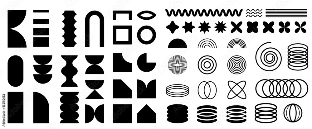 Aufkleber abstract geometric shapes set. simple primitive elements and forms. brutalist geometric shapes, symb