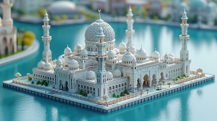 Obraz premium Eid al adha mubarak islamic greeting social media post 3d style white background, generative ai 