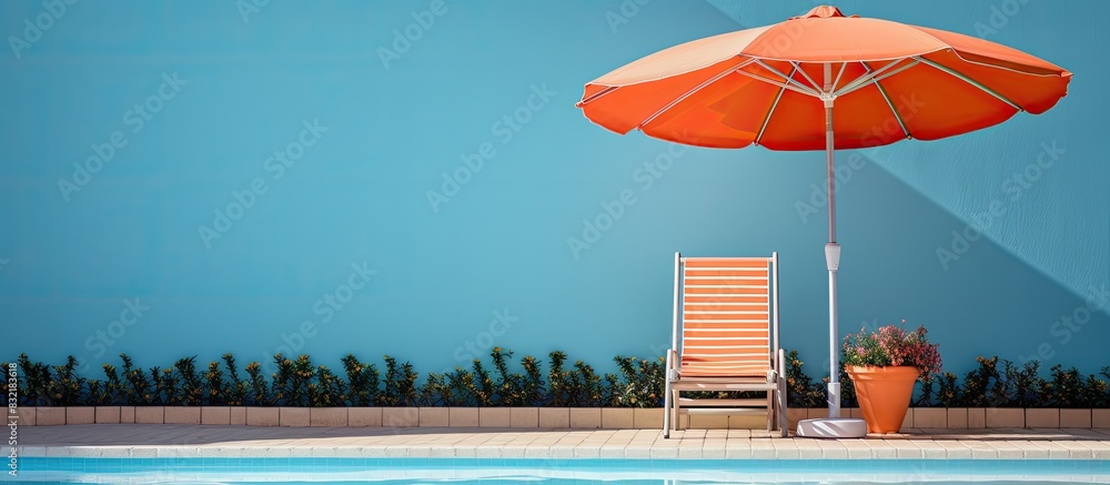 Sticker beautiful umbrella and chair around swimming pool in hotel and resort holiday vacation concept. crea