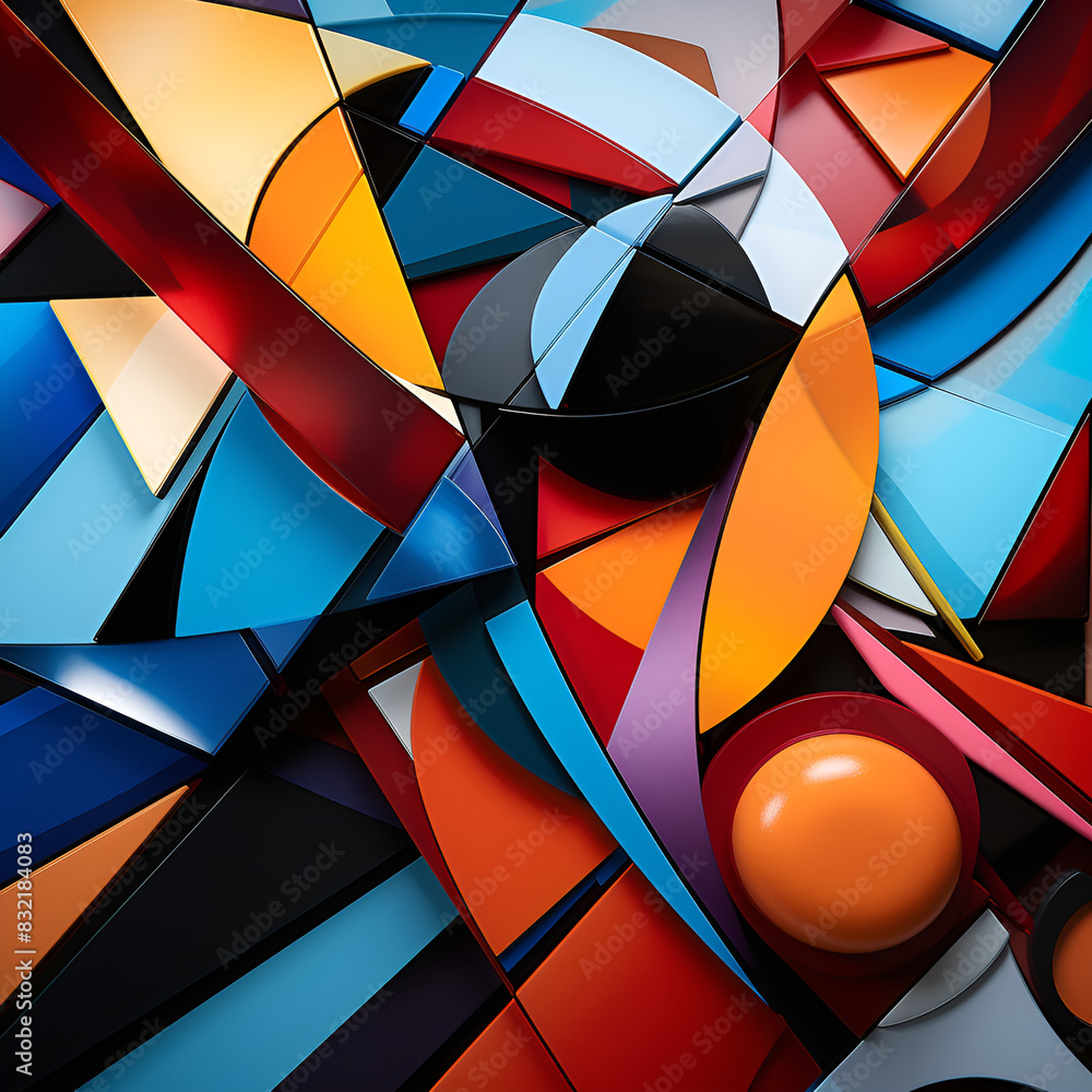 Poster abstract art with a mix of colorful shapes and patterns.