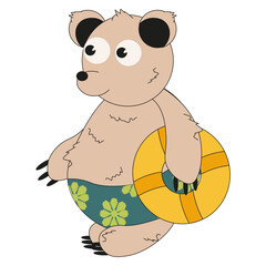 Hand Drawn animal with swimming circle isolated white background. Summer vector concept can used t-shirt print and dress, fabric decor. Editable stroke.