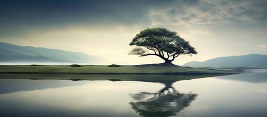 tree near the lake3. Creative banner. Copyspace image