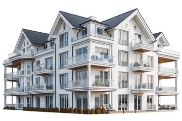 Mixeduse property with retail and residential units, isolated white background, high detail, versatile investment