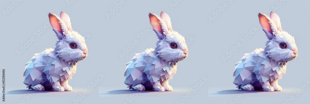Aufkleber adorable low poly rabbit character with soft shades and gentle edges cute stylized digital 3d render