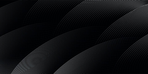 Abstract shining gray curved lines on black background.