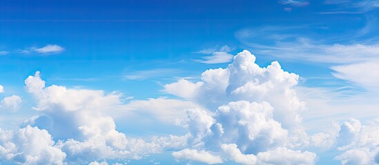 Blue sky with clouds look like from outer space. Creative banner. Copyspace image