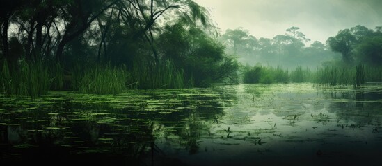 Green reeds plant in the swamps. Creative banner. Copyspace image - Powered by Adobe