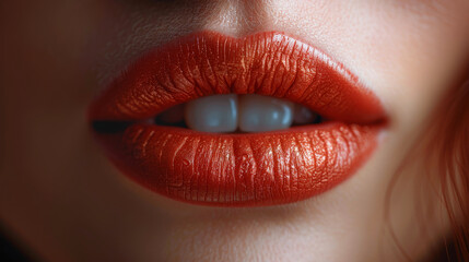 Obraz premium Close-up of perfect Beautiful plump lips on a woman's face.
