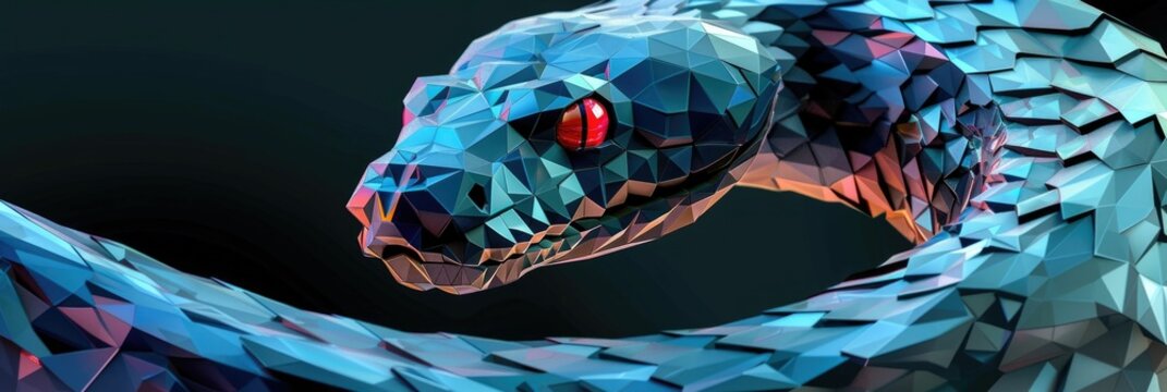 Hypnotic Low Poly Geometric Snake Rendering A Coiled Reptile Predator with a Striking Pattern of Interlocking Lines Ready to Attack