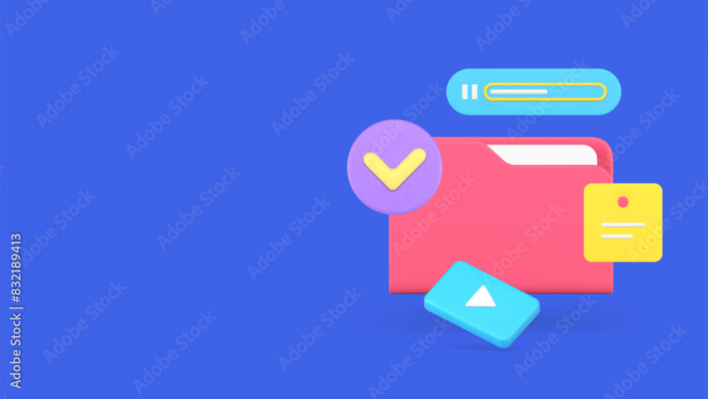 Poster cyberspace cloud computing data storage document folder multimedia content 3d icon realistic vector
