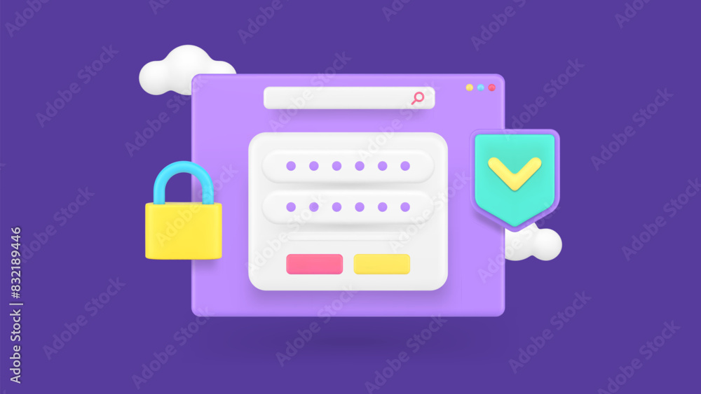 Poster data information security personal account password access cyber protect 3d icon realistic vector