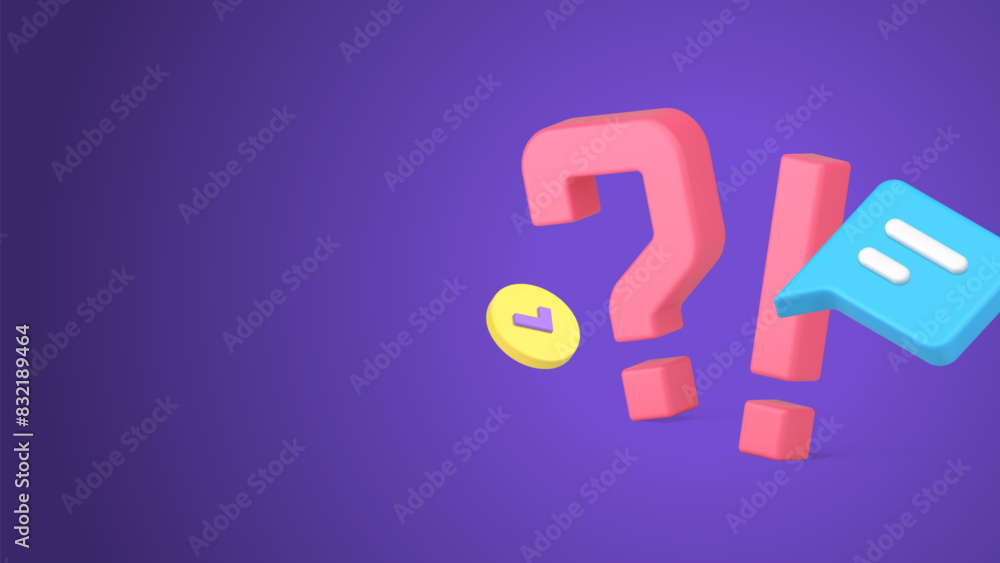 Poster question mark exclamation point communication chat discussion information 3d icon realistic vector