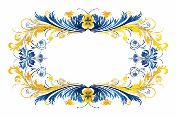 Ornate diploma design with Ukrainian symbolic frame in blue and yellow