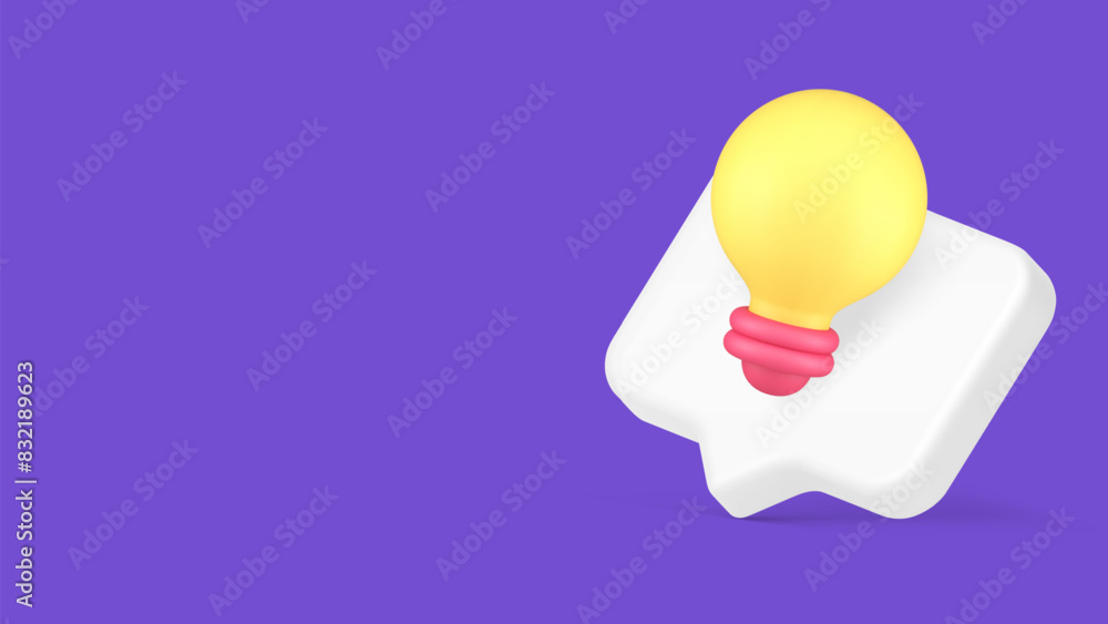 Poster idea innovation light bulb quick tips helpful knowledge information alert 3d icon realistic vector