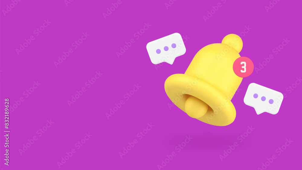 Poster chat message ring bell notification incoming email electronic mail inbox mailbox 3d icon vector
