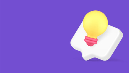 Idea innovation light bulb quick tips helpful knowledge information alert 3d icon realistic vector