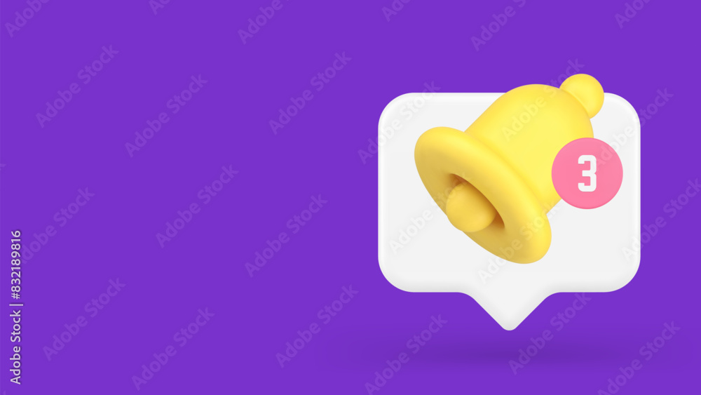 Poster incoming reminder alert sound notification application ring bell message inbox 3d icon vector