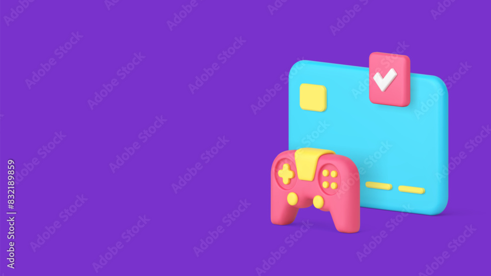 Poster virtual game card payment buying digital multimedia content gamepad console 3d icon realistic vector