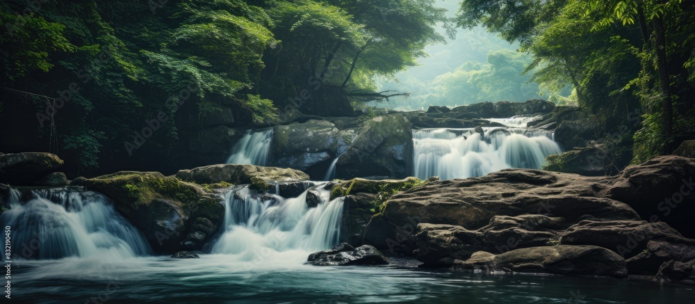 Poster waterfall in the form of a waterfall. creative banner. copyspace image