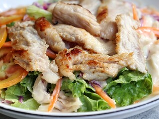 Fresh vegetable salad and pork steak