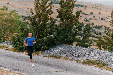 Empowered Runner Embracing Nature's Beauty on a Serene Morning Trail.