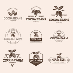 Set of Vintage cocoa bean, cocoa plant logo icon vector template.