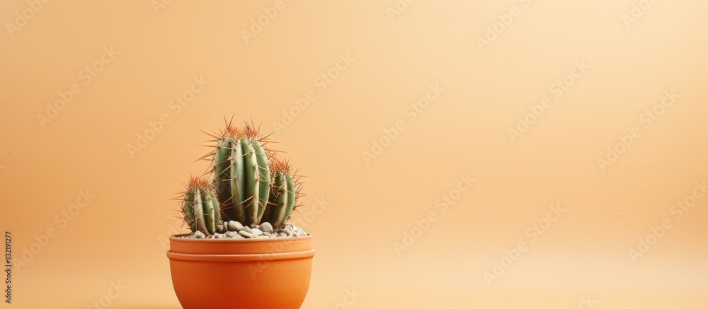 Poster The cactus is pointed in a brown pot. Creative banner. Copyspace image