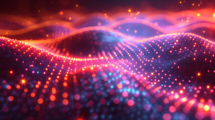 Fototapeta premium An abstract background featuring a holographic grid that appears three-dimensional. The grid is composed of glowing lines and points, creating a futuristic and immersive effect